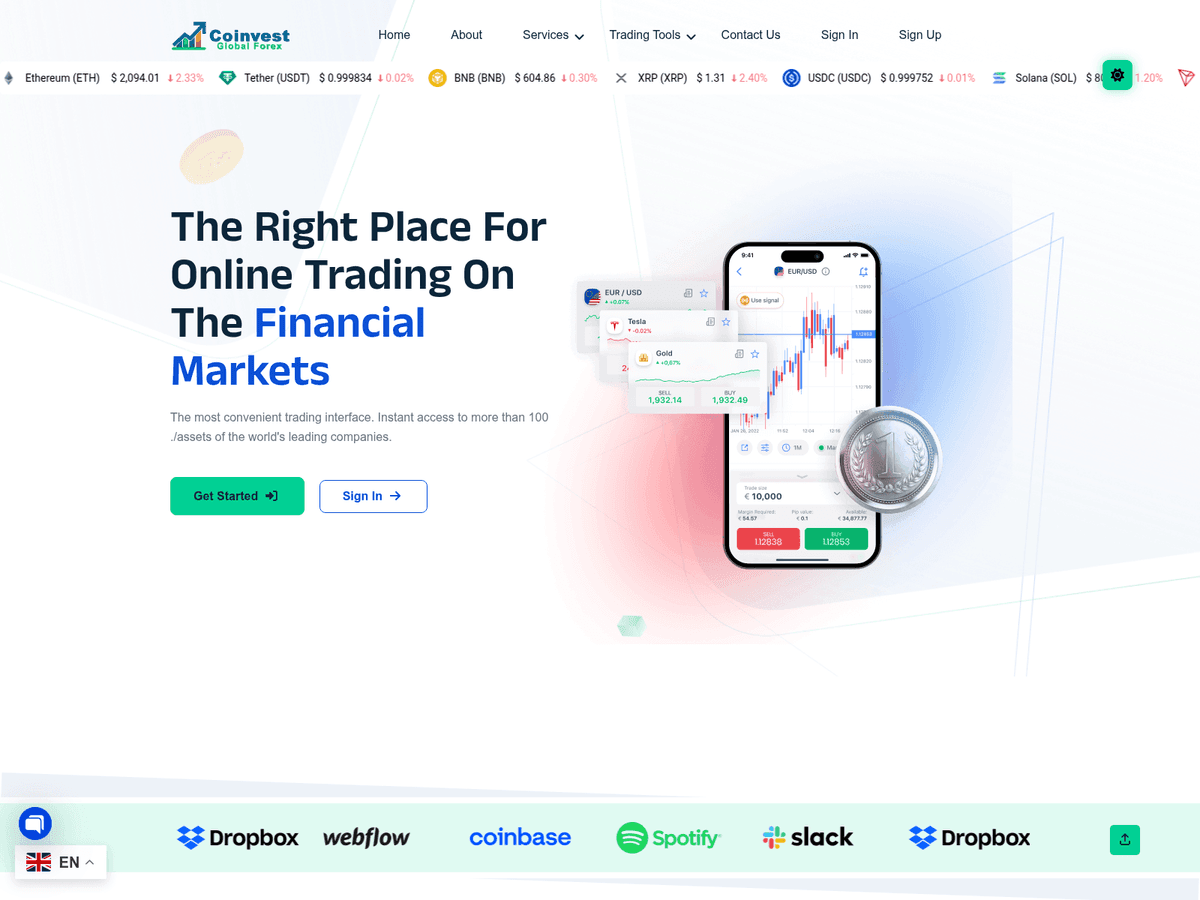 Screenshot der Webseite Coinvestglobalfx (mail.coinvestglobalfx.com)