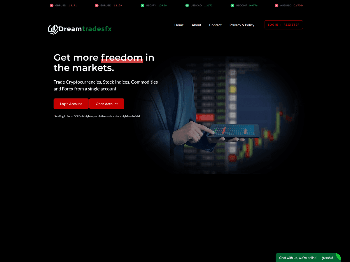 Screenshot der Webseite Dreamtradesfx (dreamtradesfx.live)