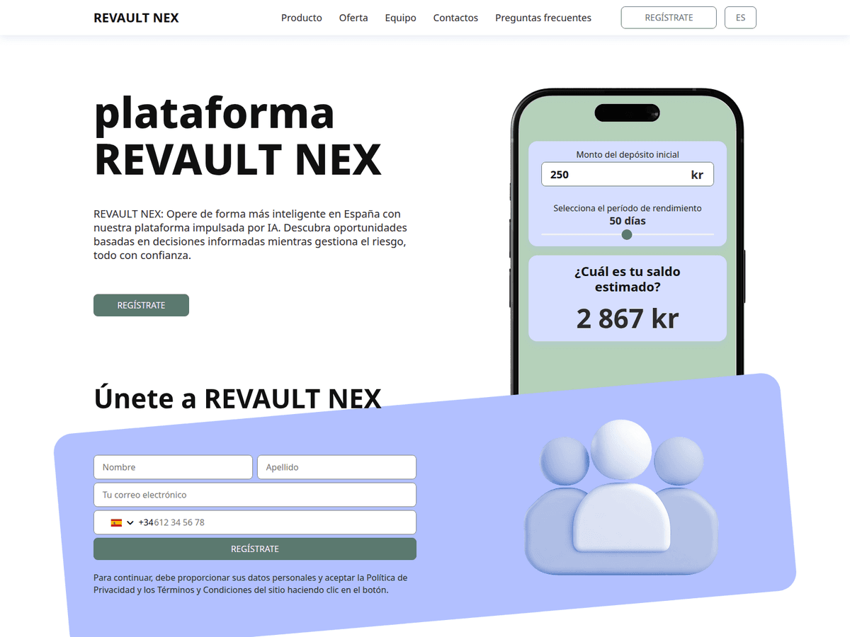 Screenshot der Webseite Revault Nex (revault-nex.com)