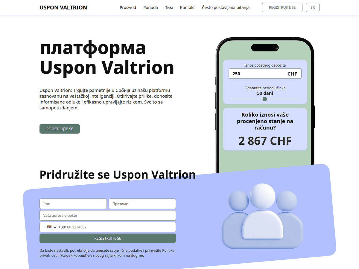 Screenshot der Webseite Uspon Valtrion (uspon-valtrion.com)