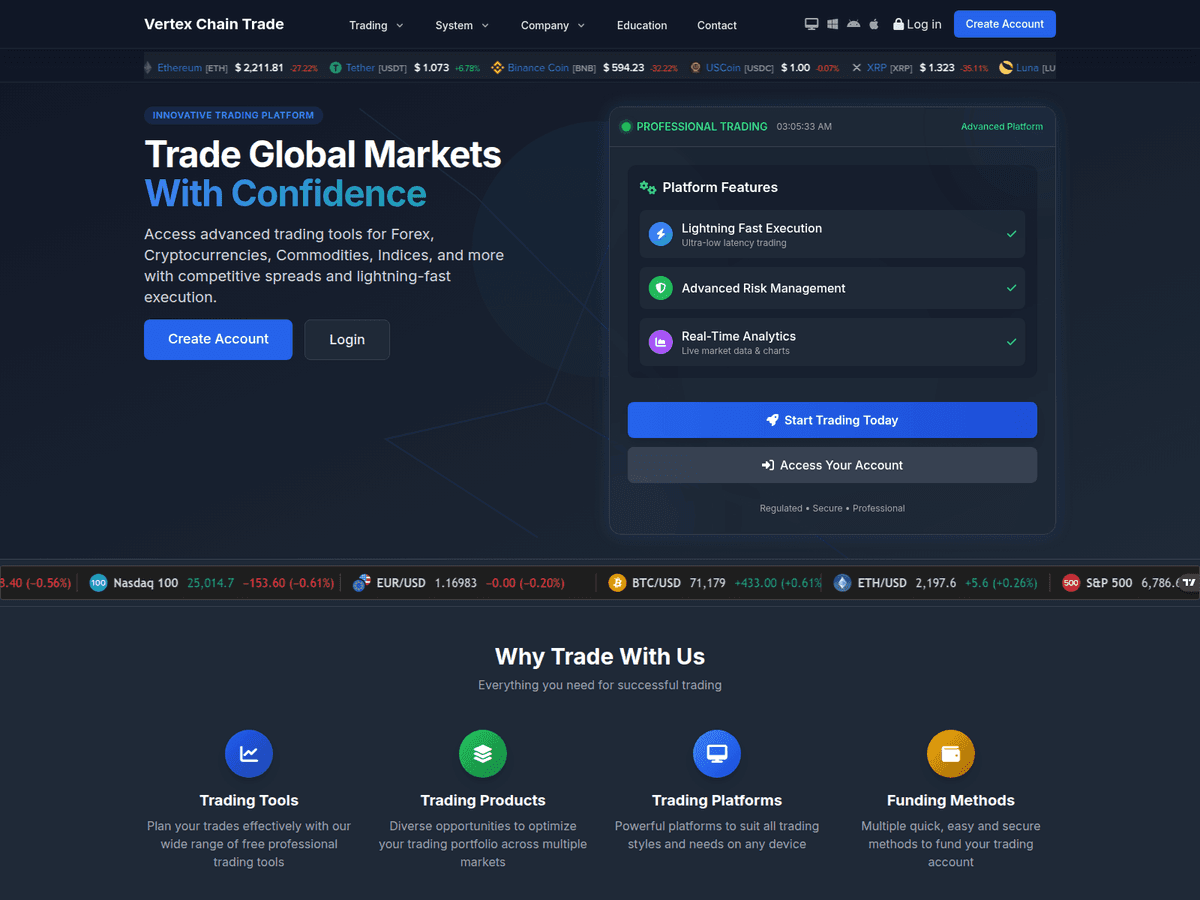 Screenshot der Webseite Vertexchaintrade (vertexchaintrade.com)