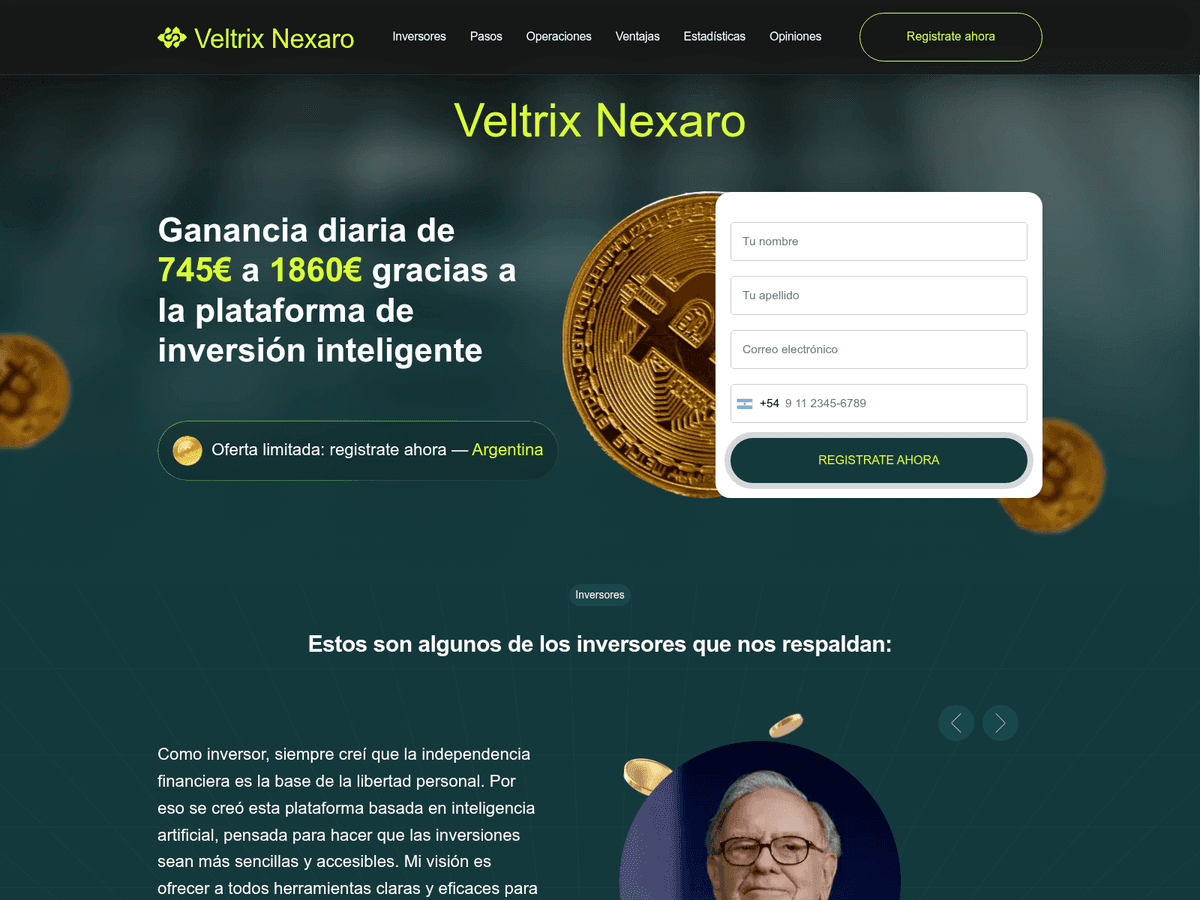 Screenshot der Webseite Veltrix Nexaro (veltrix-nexaro.org)
