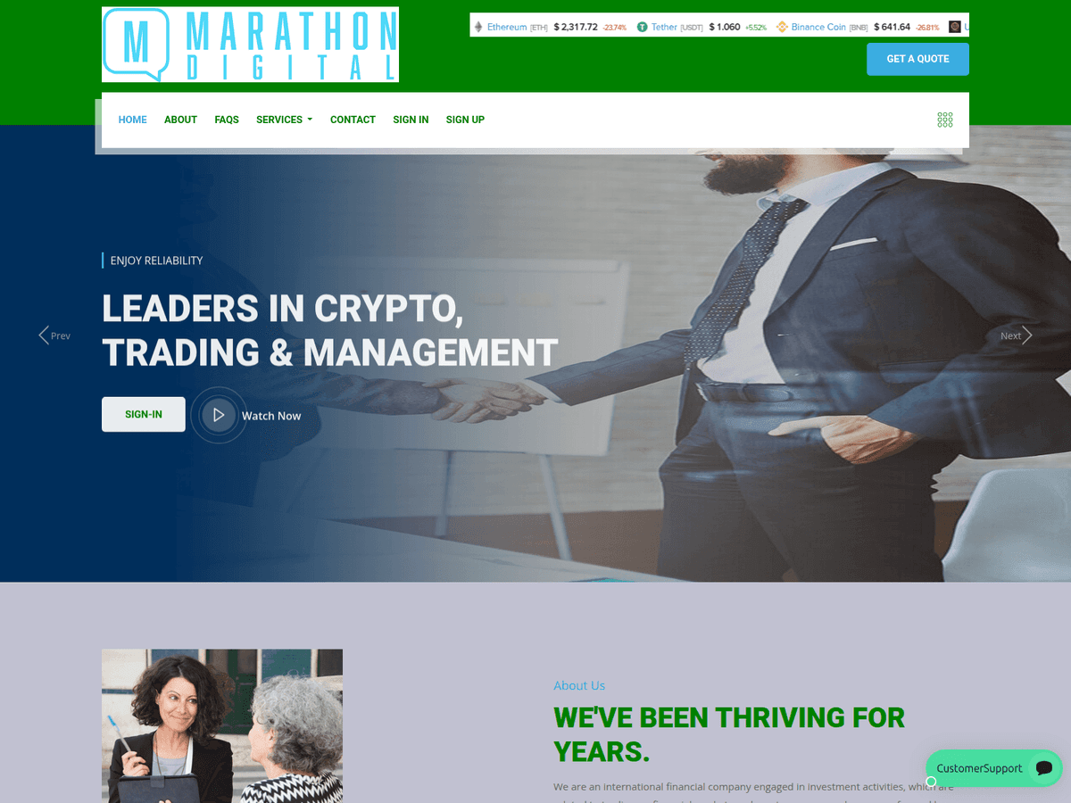 Screenshot der Webseite Marathondigitalsgold (marathondigitalsgold.com)