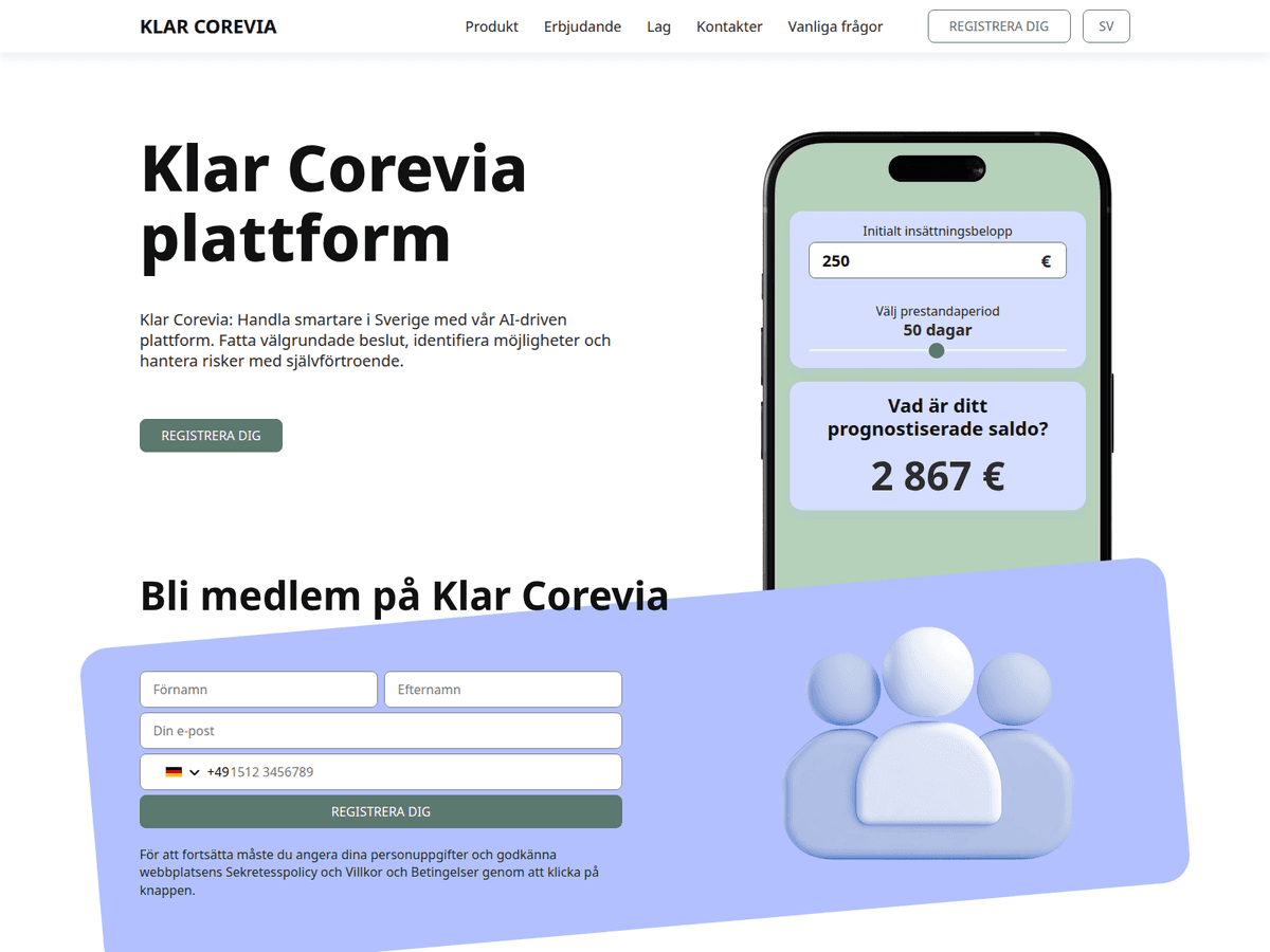 Screenshot der Webseite Klar Corevia (klar-corevia.com)