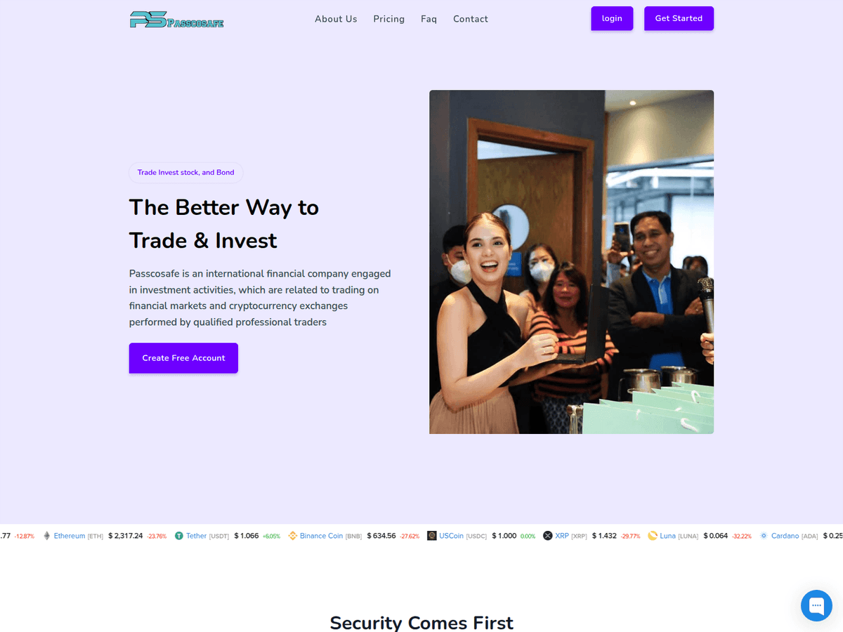 Screenshot der Webseite Passco Safe (passco-safe.com)