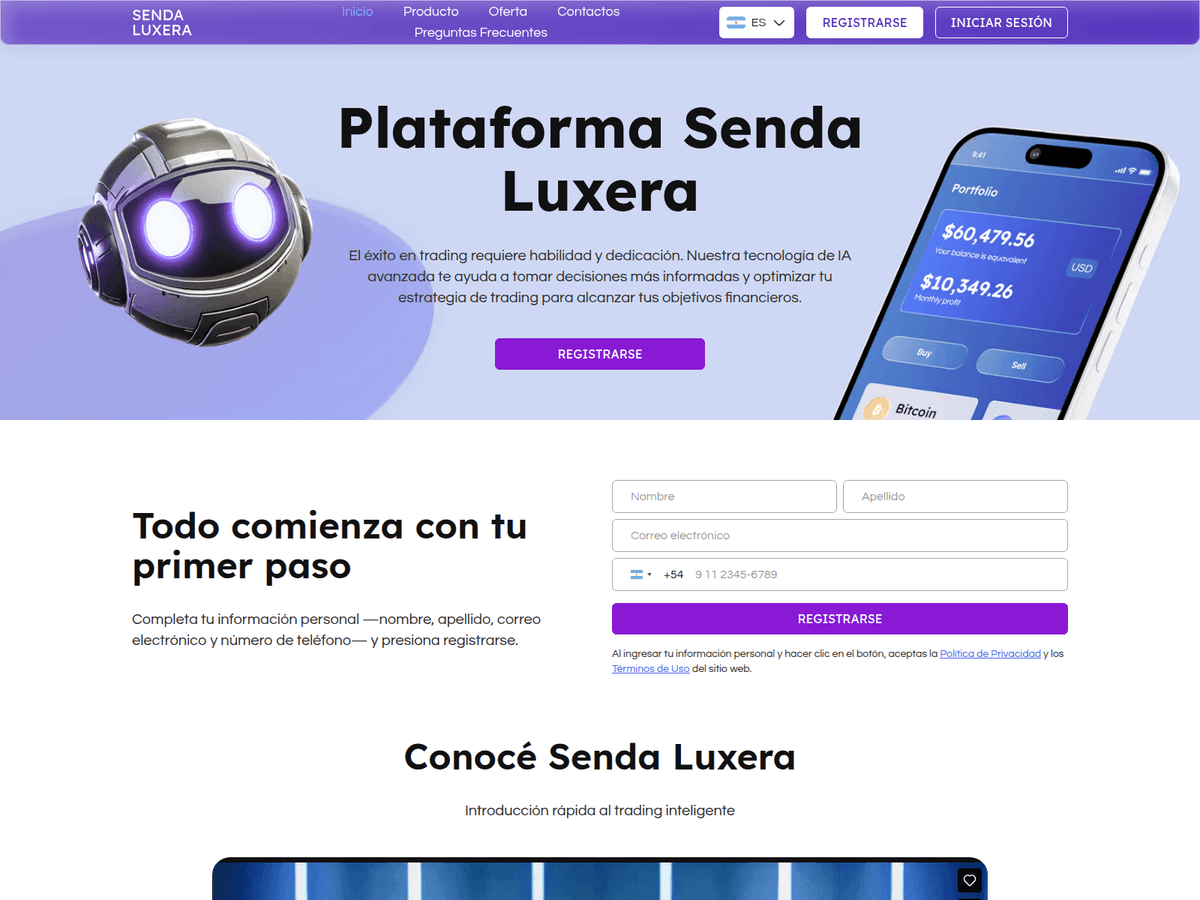 Screenshot der Webseite Senda Luxera (senda-luxera.com)