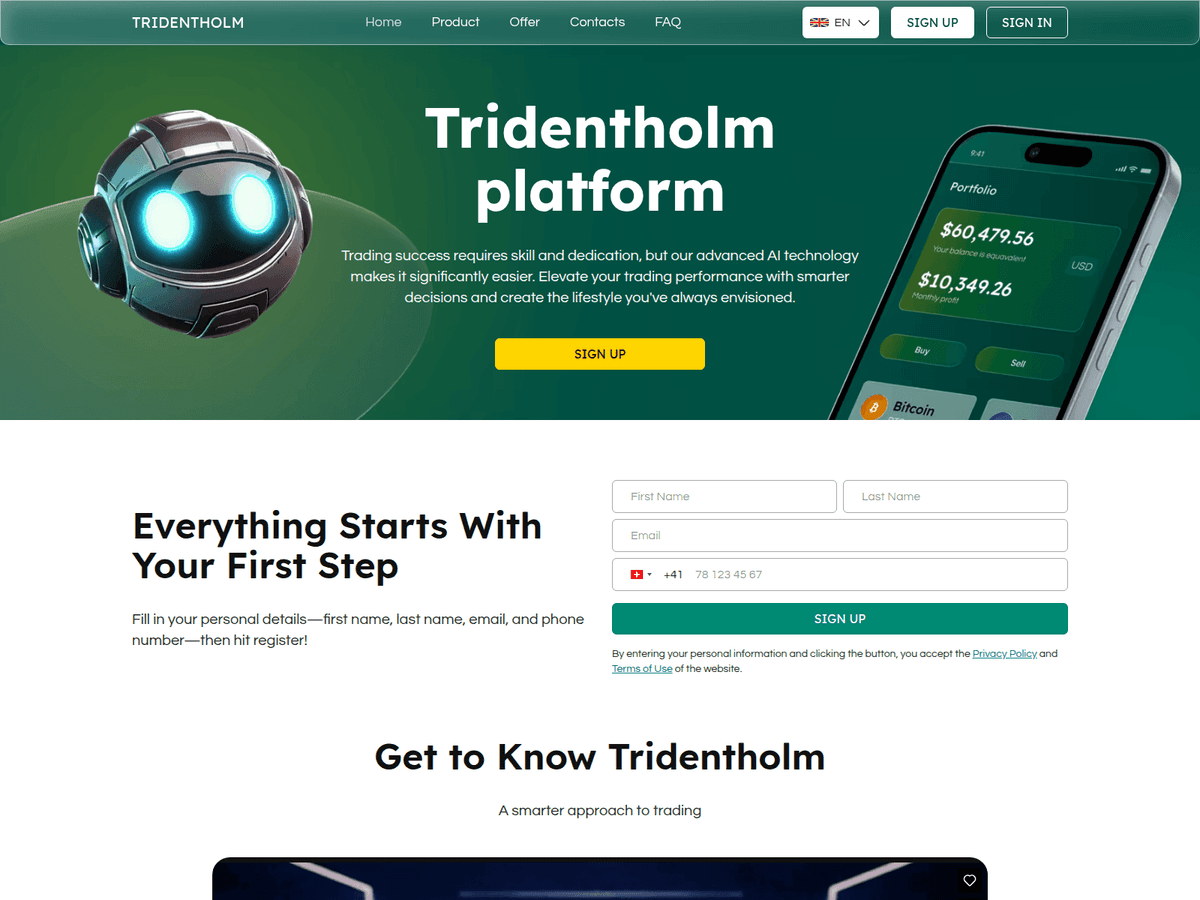 Screenshot der Webseite Tridentholm (tridentholm.com)