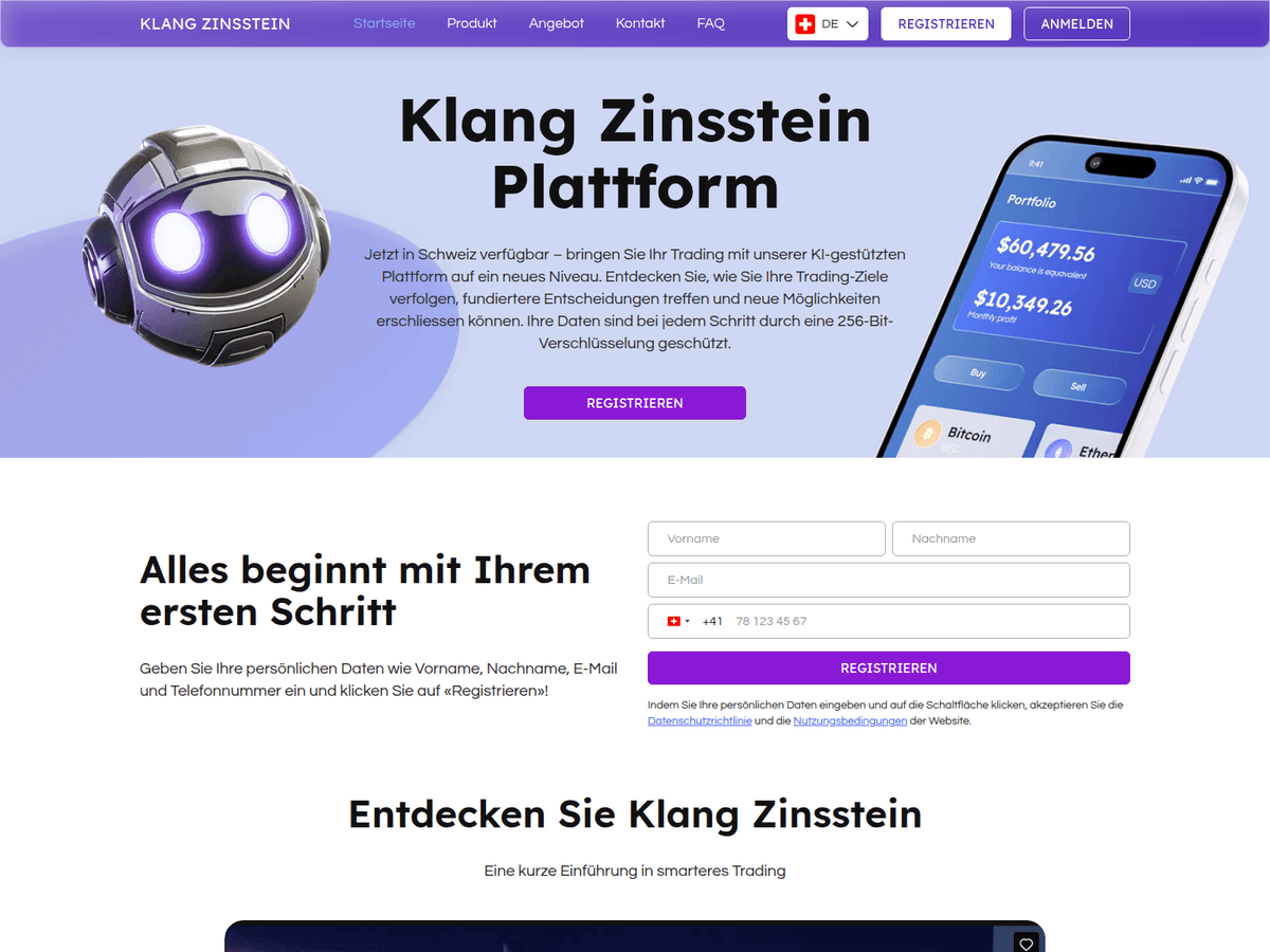 Screenshot der Webseite Klangzinsstein (klangzinsstein.com)