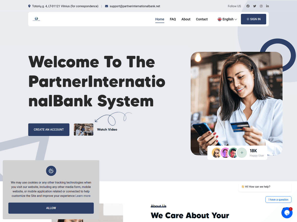 Screenshot der Webseite Partnerinternationalbank (partnerinternationalbank.net)