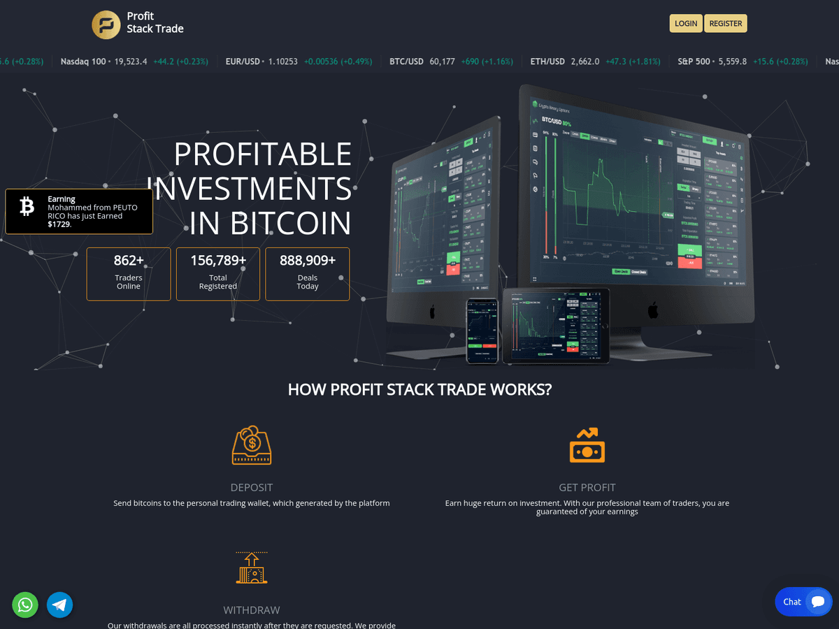 Screenshot der Webseite Profitstacktrade (profitstacktrade.com)