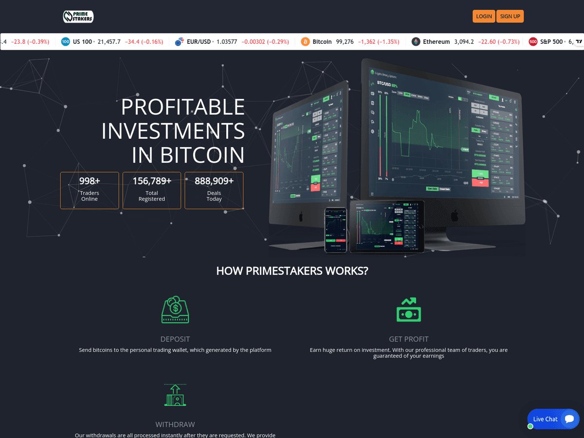 Screenshot der Webseite Primestakers (primestakers.com)
