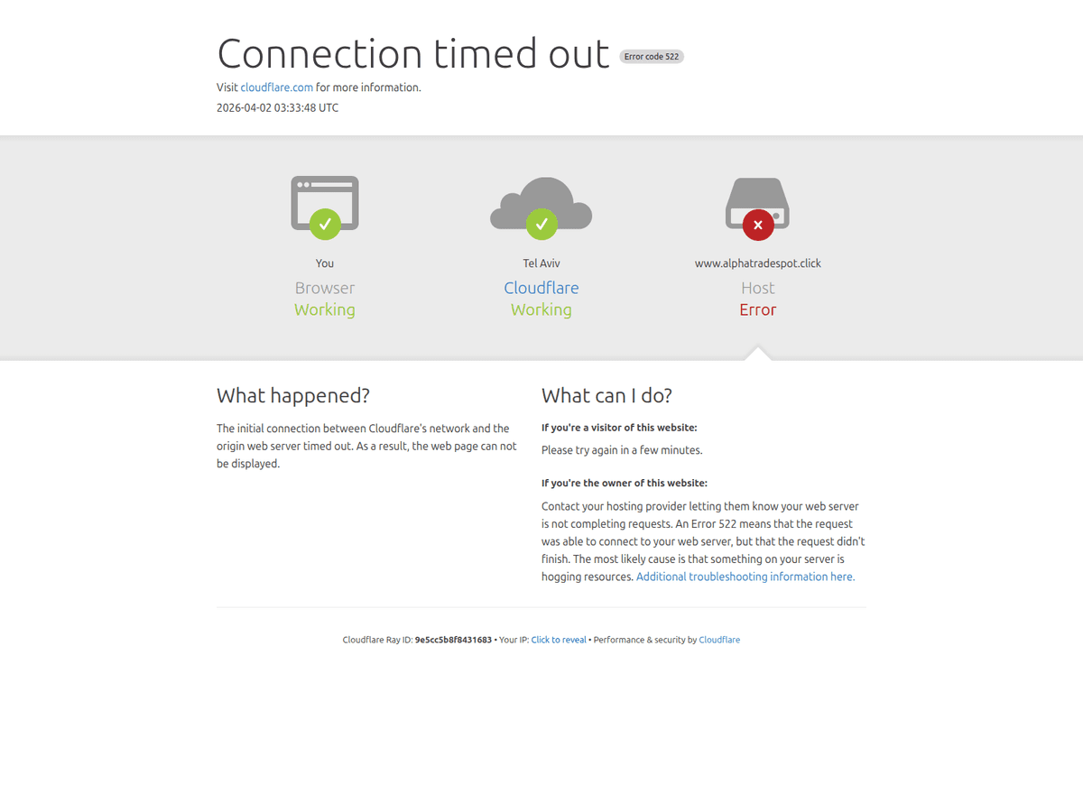 Screenshot der Webseite Alphatradespot (alphatradespot.click)