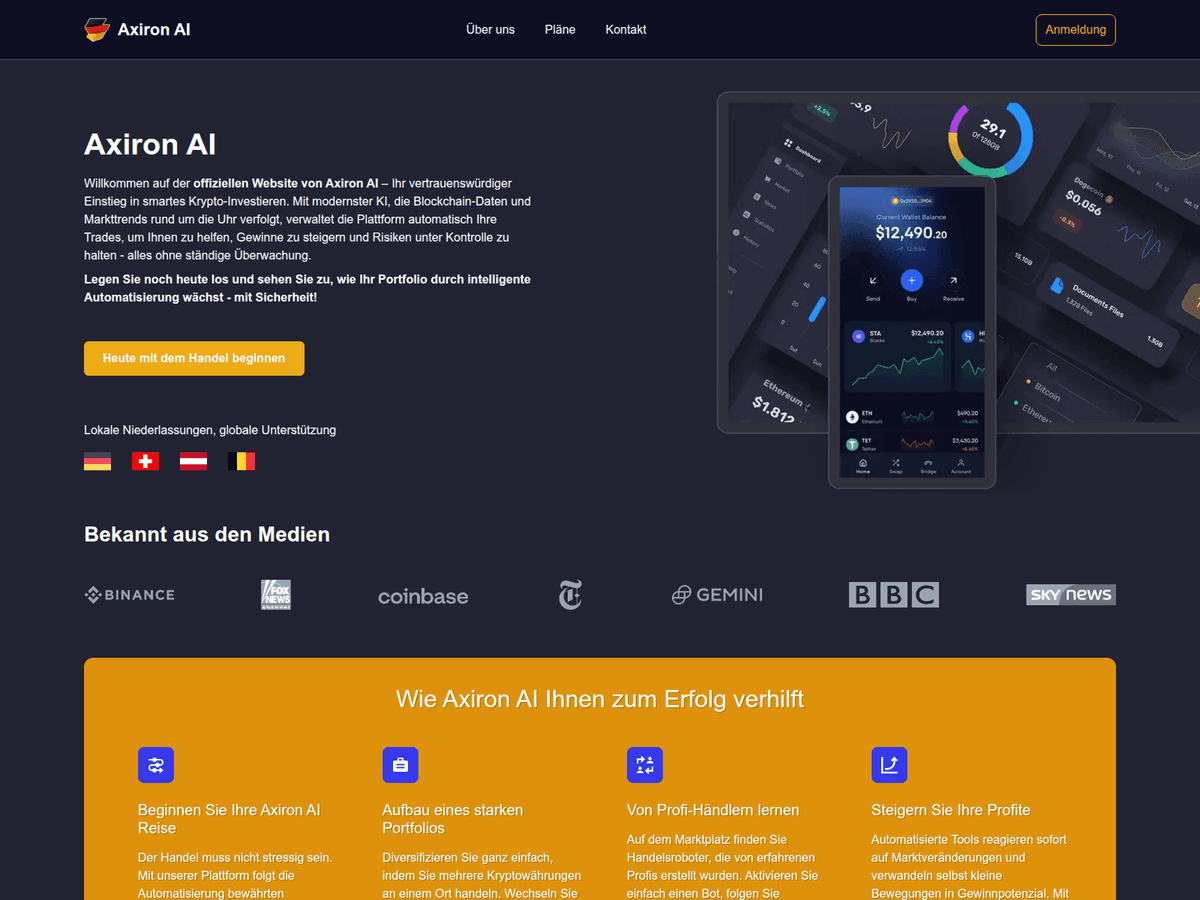 Screenshot der Webseite Axiron (axiron.net)