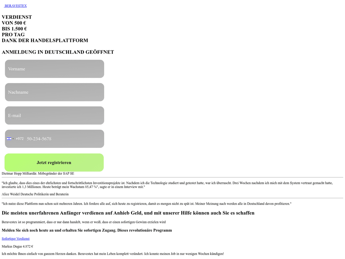 Screenshot der Webseite Beravestex (beravestex.net)