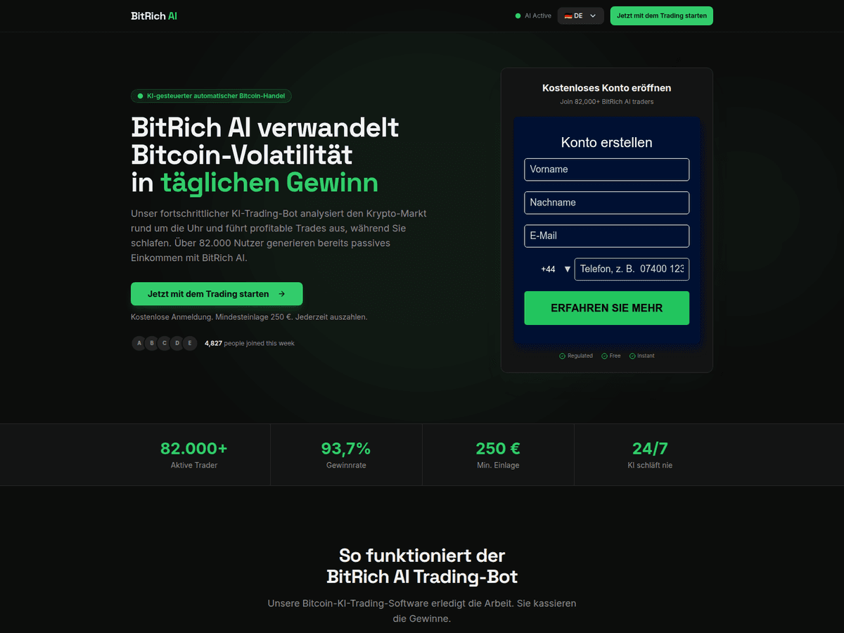 Screenshot der Webseite Bitrich (bitrich.ai)
