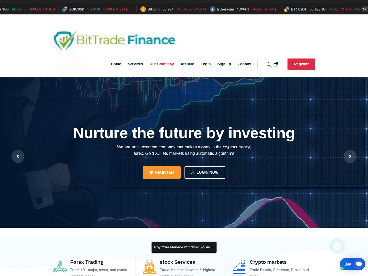 Screenshot der Webseite Bittradefinancelimited (bittradefinancelimited.ltd)