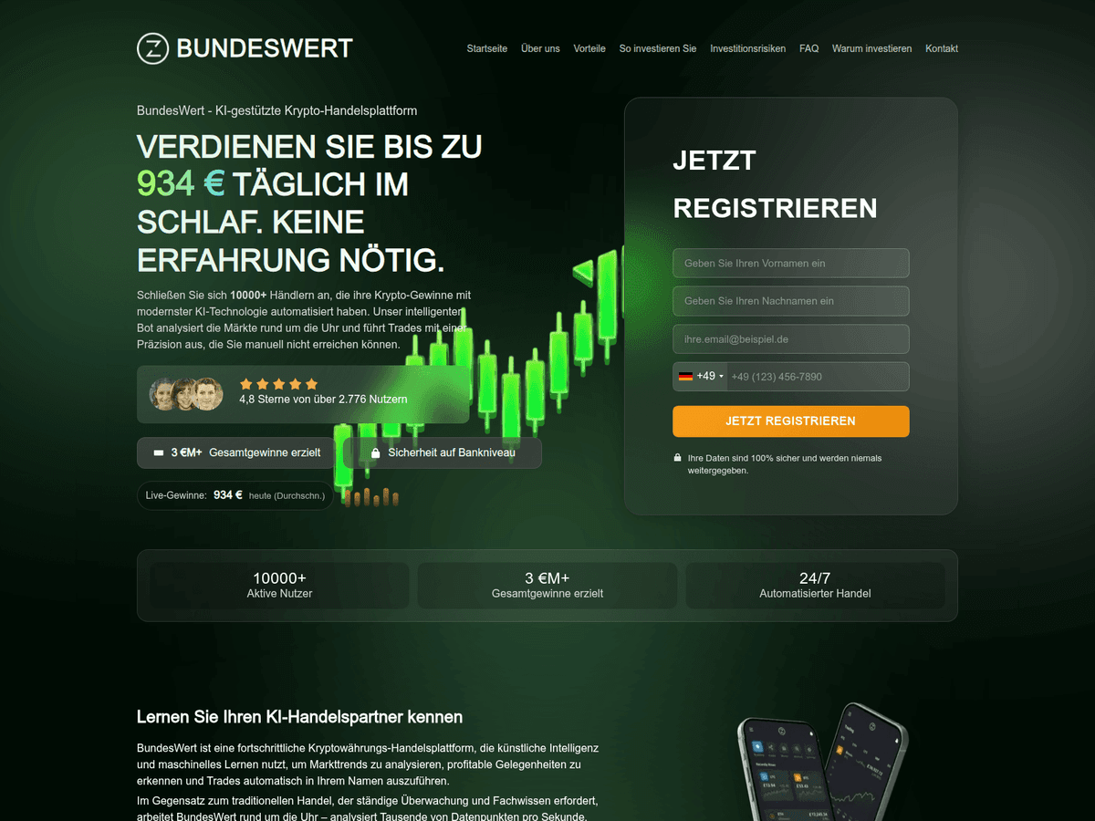 Screenshot der Webseite Bundeswerttrade (bundeswerttrade.de)