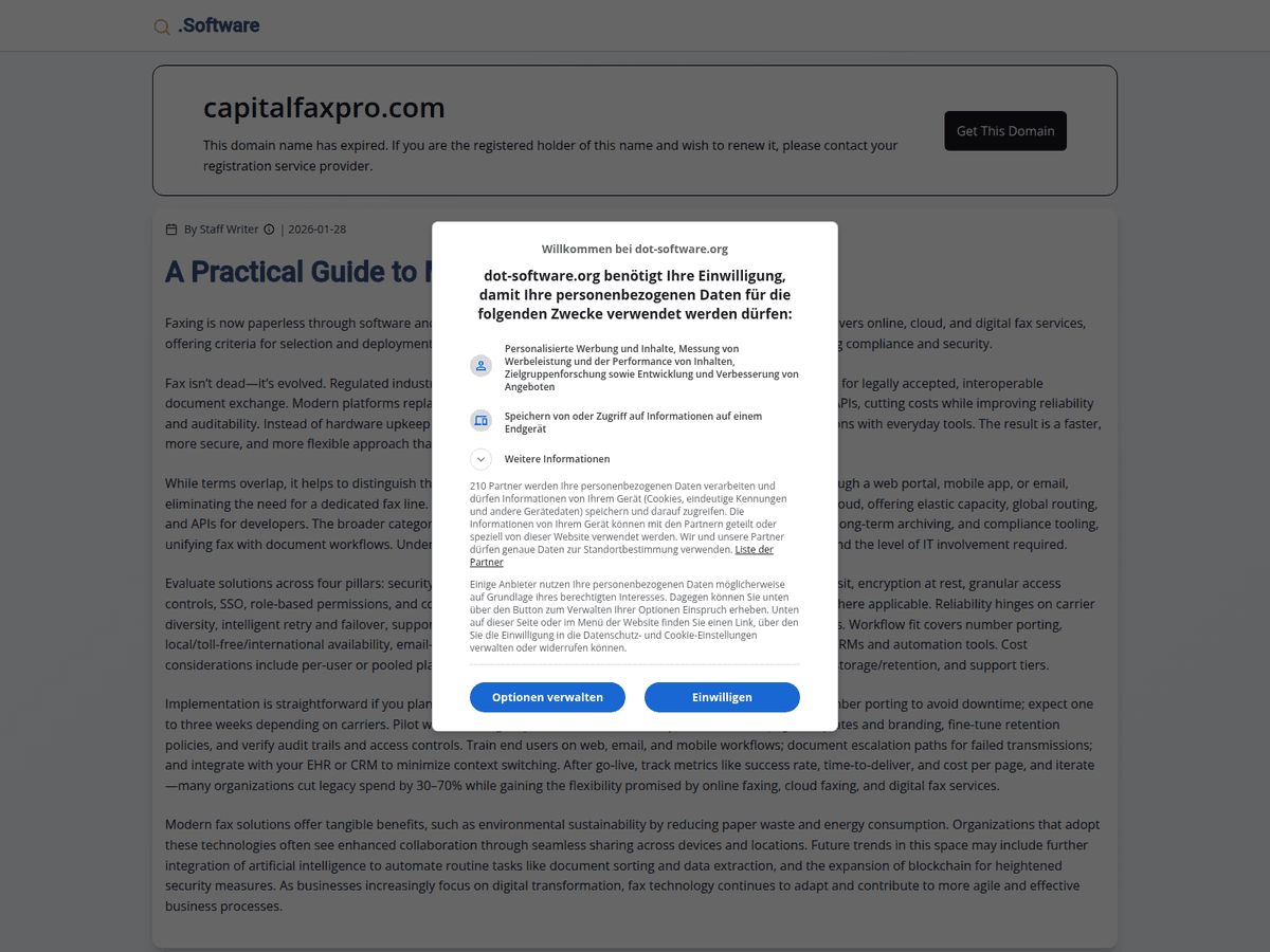 Screenshot der Webseite Capitalfaxpro (capitalfaxpro.com)