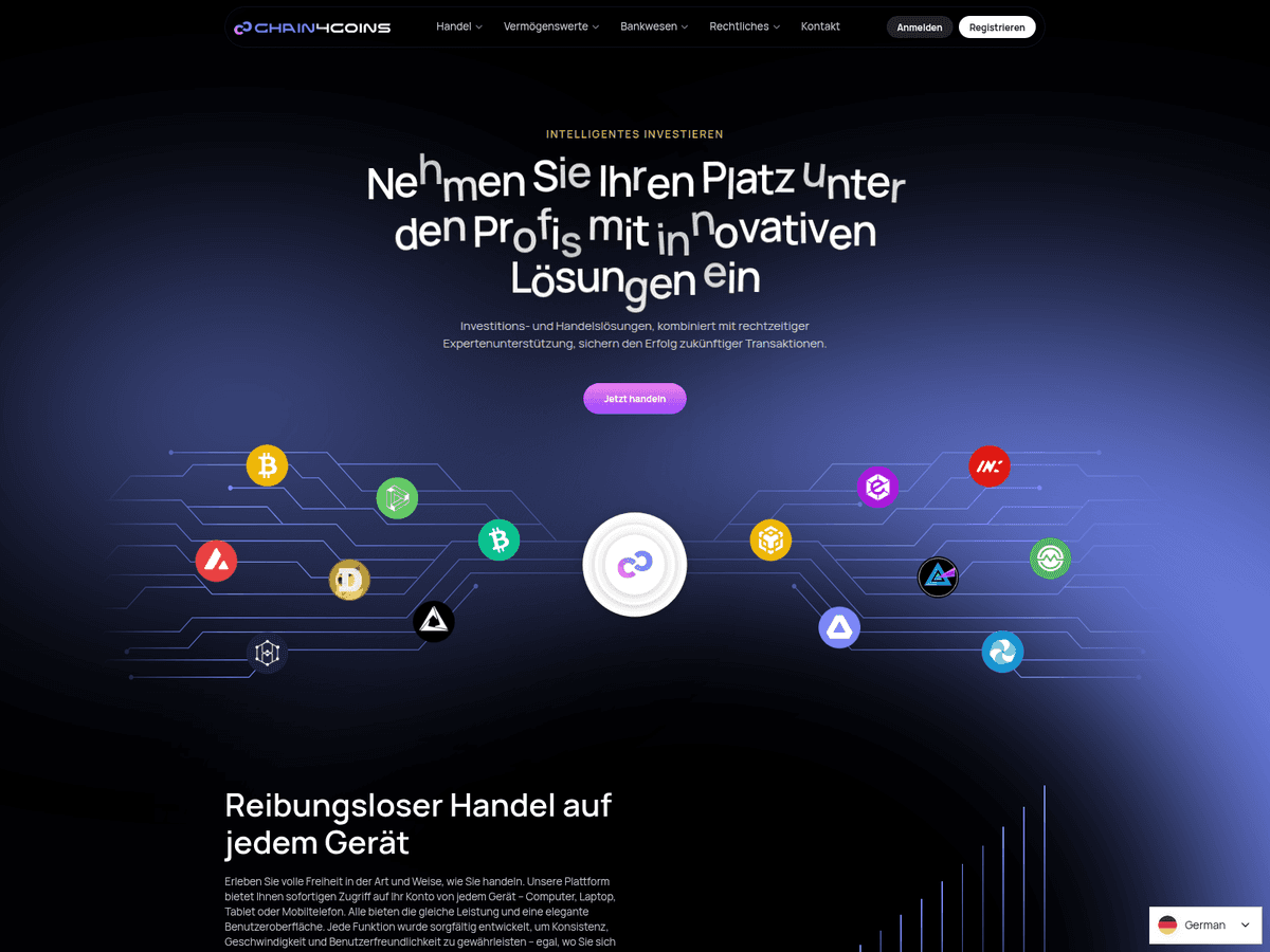 Screenshot der Webseite Chain4coins (chain4coins.com)