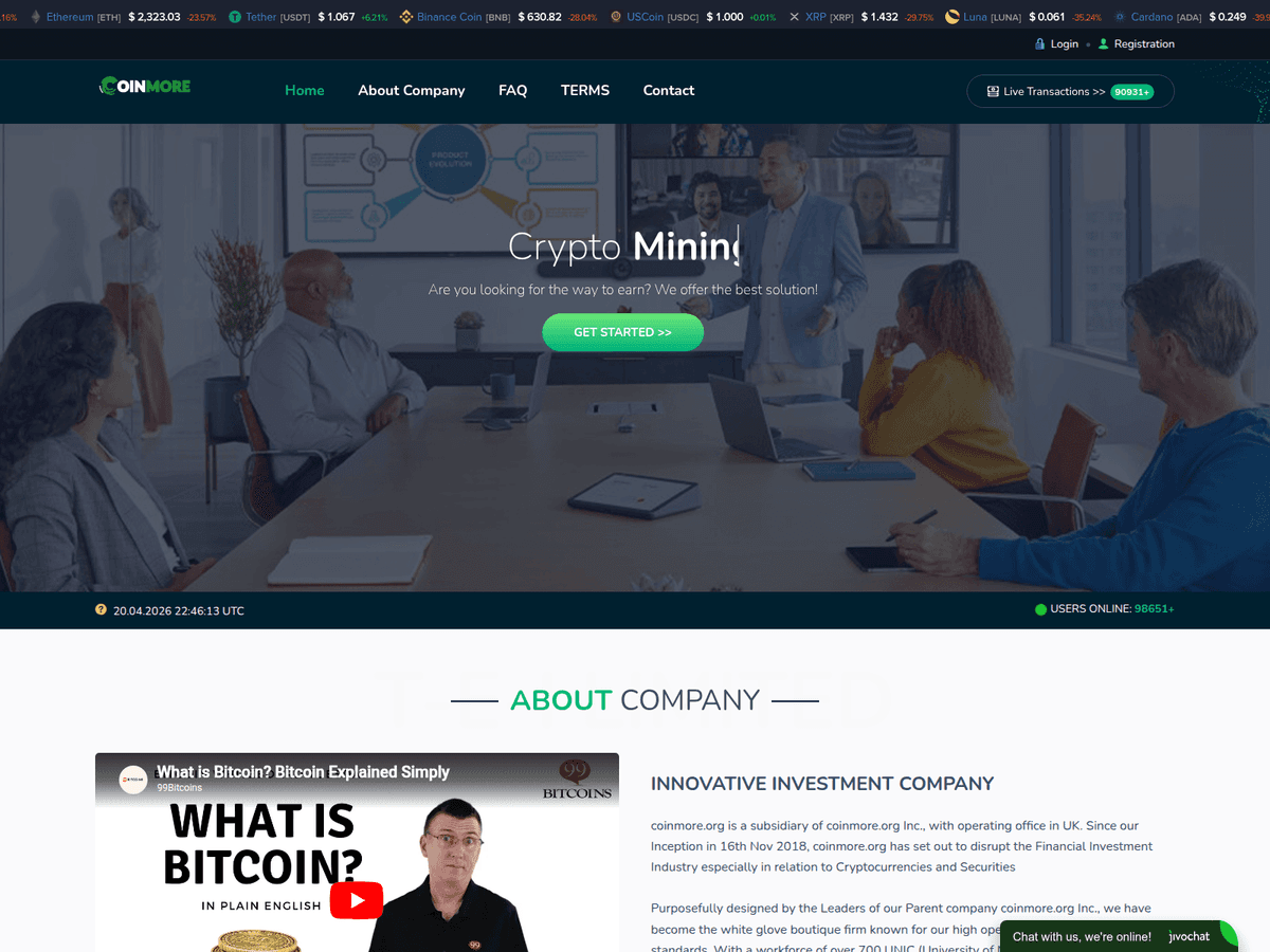 Screenshot der Webseite Coinmore (coinmore.org)