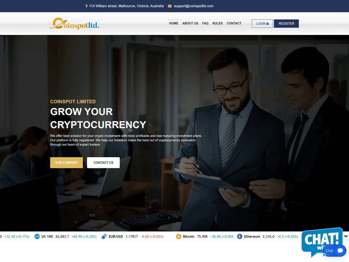 Screenshot der Webseite Coinspotltd (coinspotltd.com)