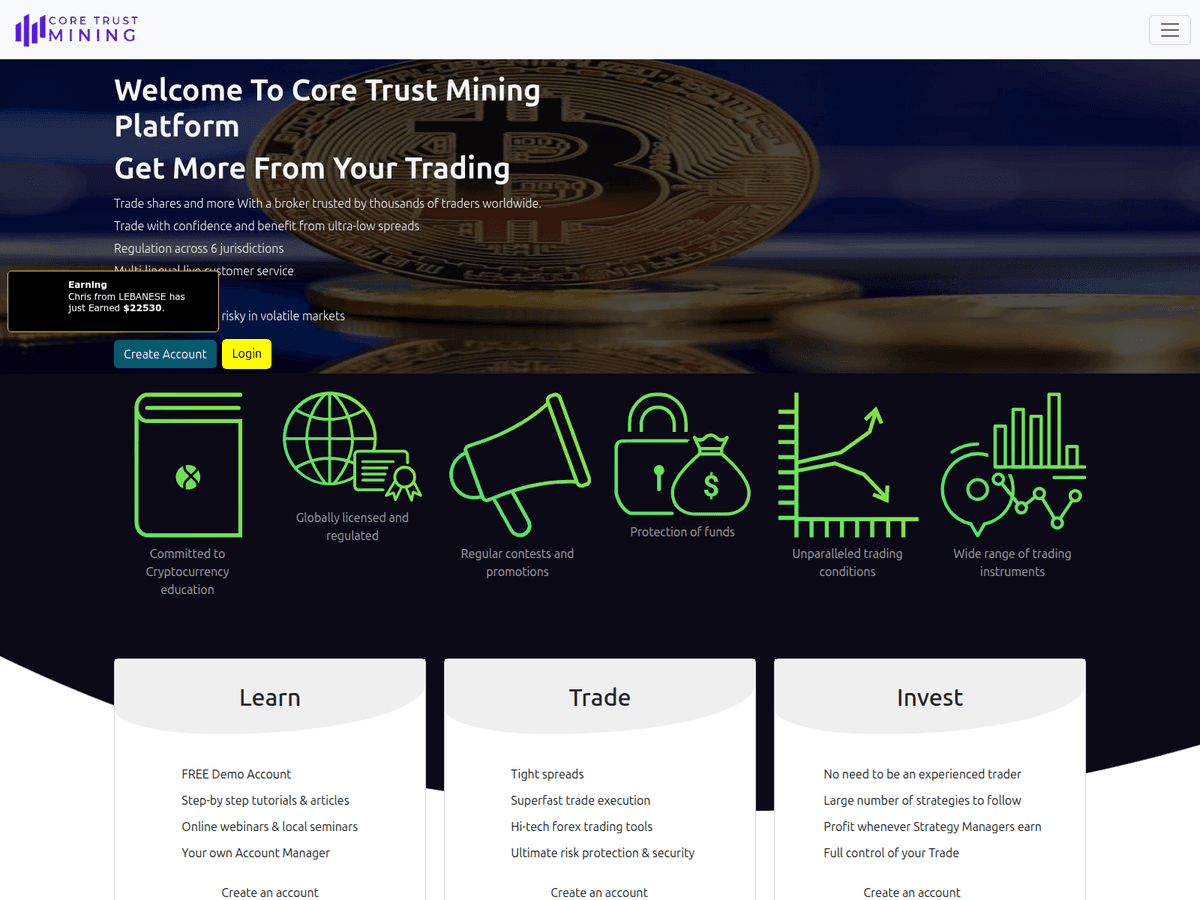Screenshot der Webseite Coretrustmining (coretrustmining.com)