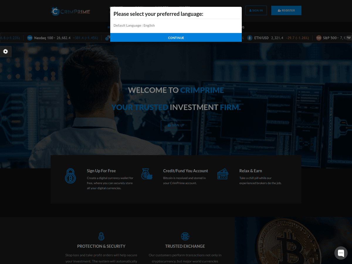 Screenshot der Webseite Crimprime (crimprime.com)