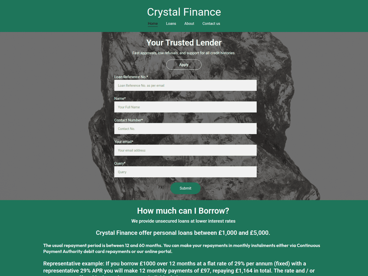 Screenshot der Webseite Crystalukfinance (crystalukfinance.online)