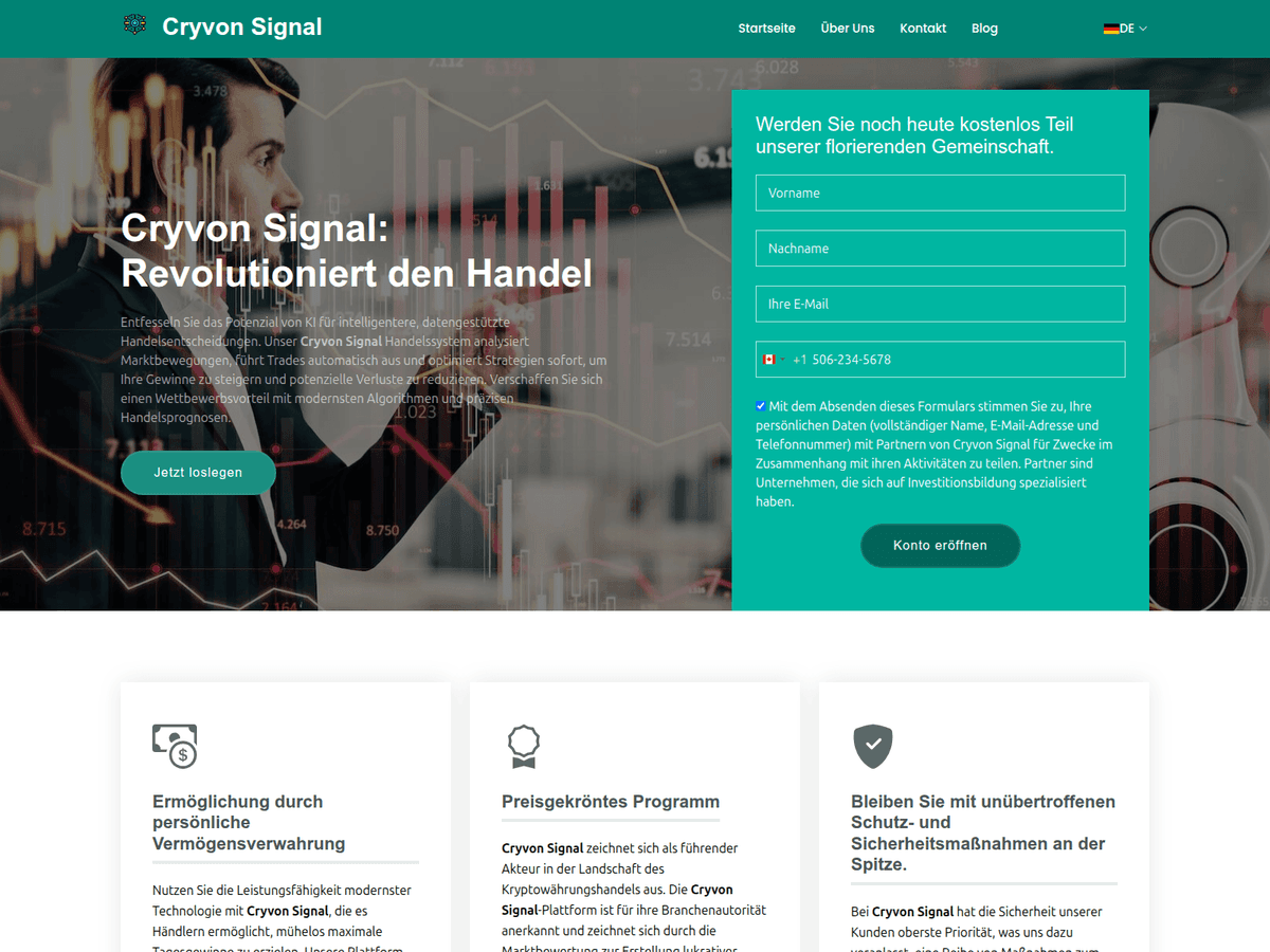 Screenshot der Webseite Cryvonsignal (cryvonsignal.org)