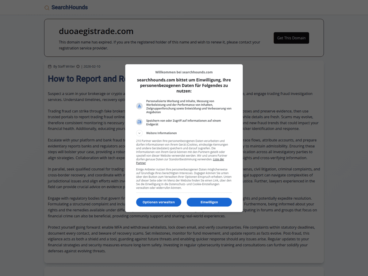 Screenshot der Webseite Duoaegistrade (duoaegistrade.com)