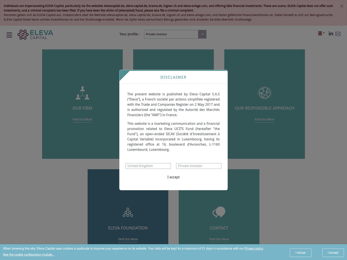 Screenshot der Webseite Elevacapital (elevacapital.com)
