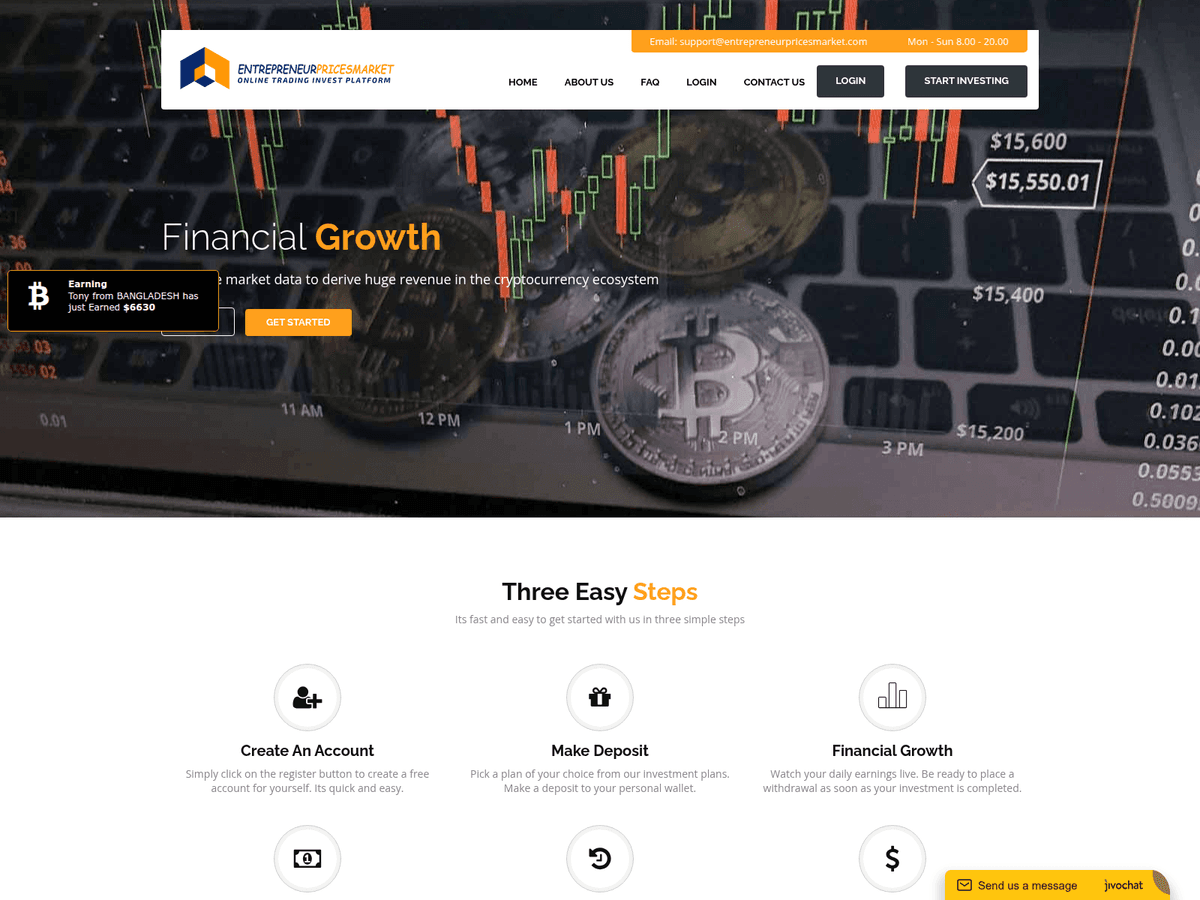 Screenshot der Webseite Entrepreneurpricesmarket (entrepreneurpricesmarket.com)