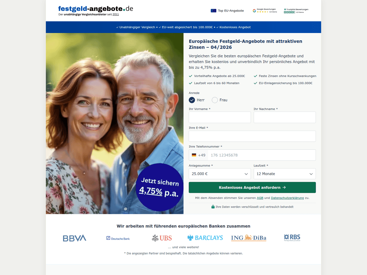 Screenshot von Festgeld Angebote