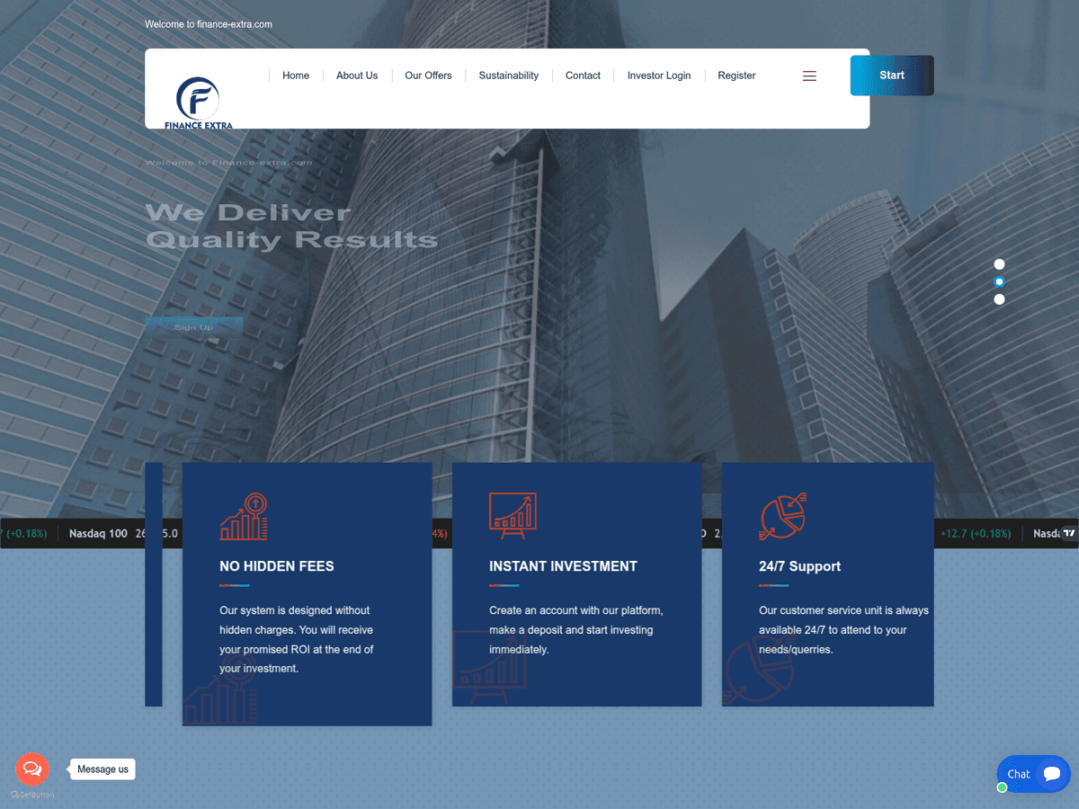 Screenshot der Webseite Finance Extrra (finance-extrra.com)