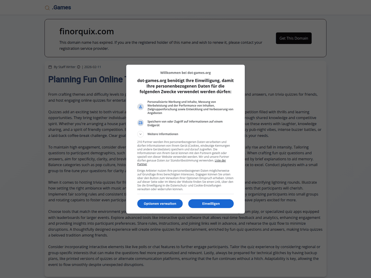 Screenshot der Webseite Finorquix (finorquix.com)