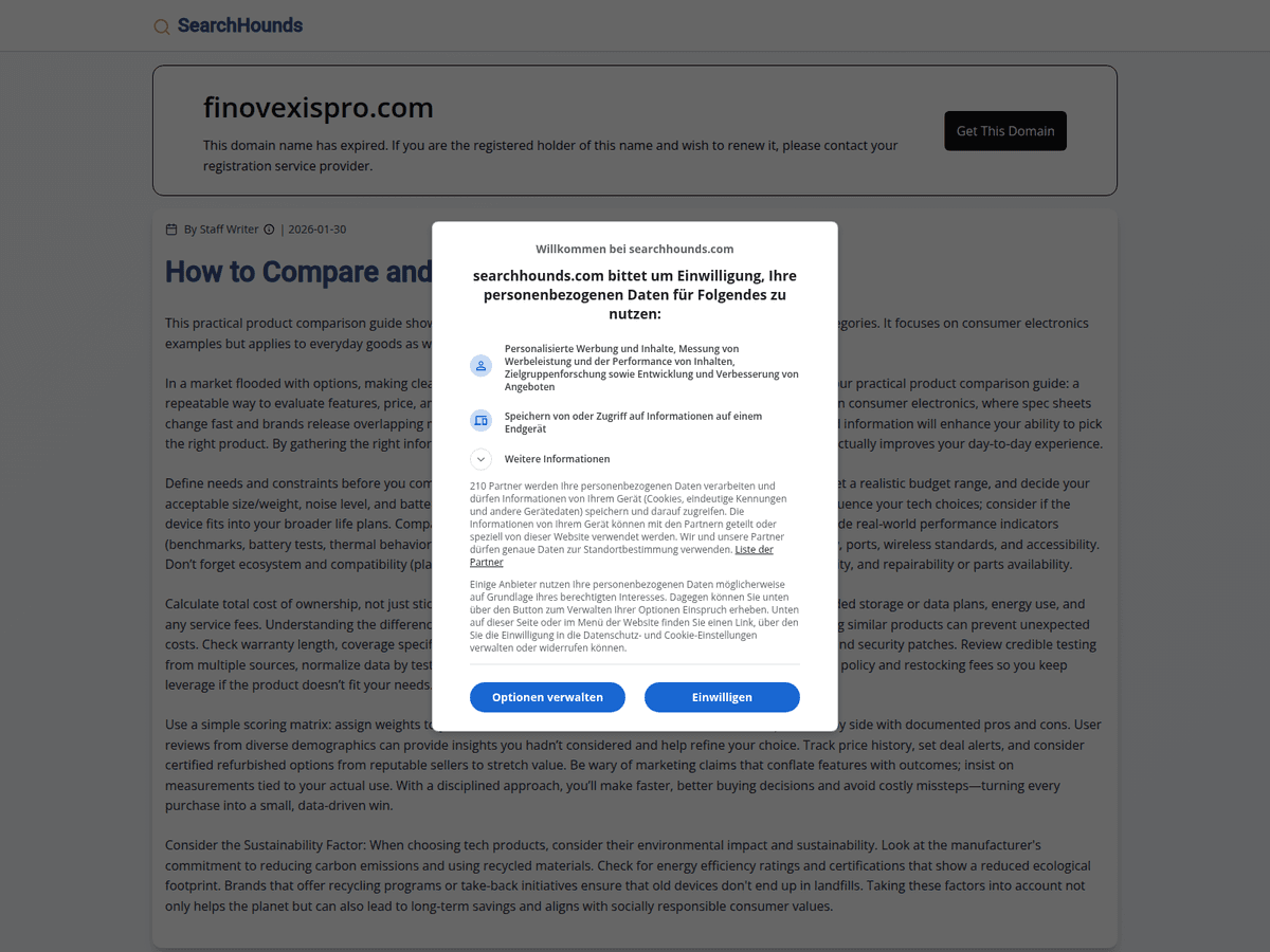 Screenshot der Webseite Finovexispro (finovexispro.com)