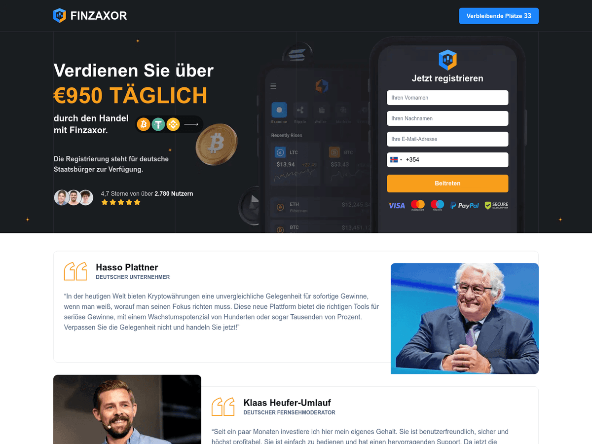 Screenshot der Webseite Finzaxor (finzaxor.com)