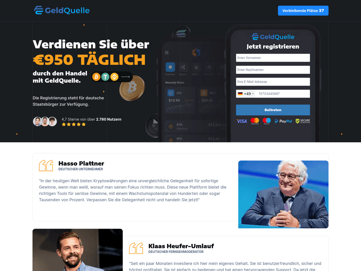 Screenshot der Webseite Geldquelle (geldquelle.pro)