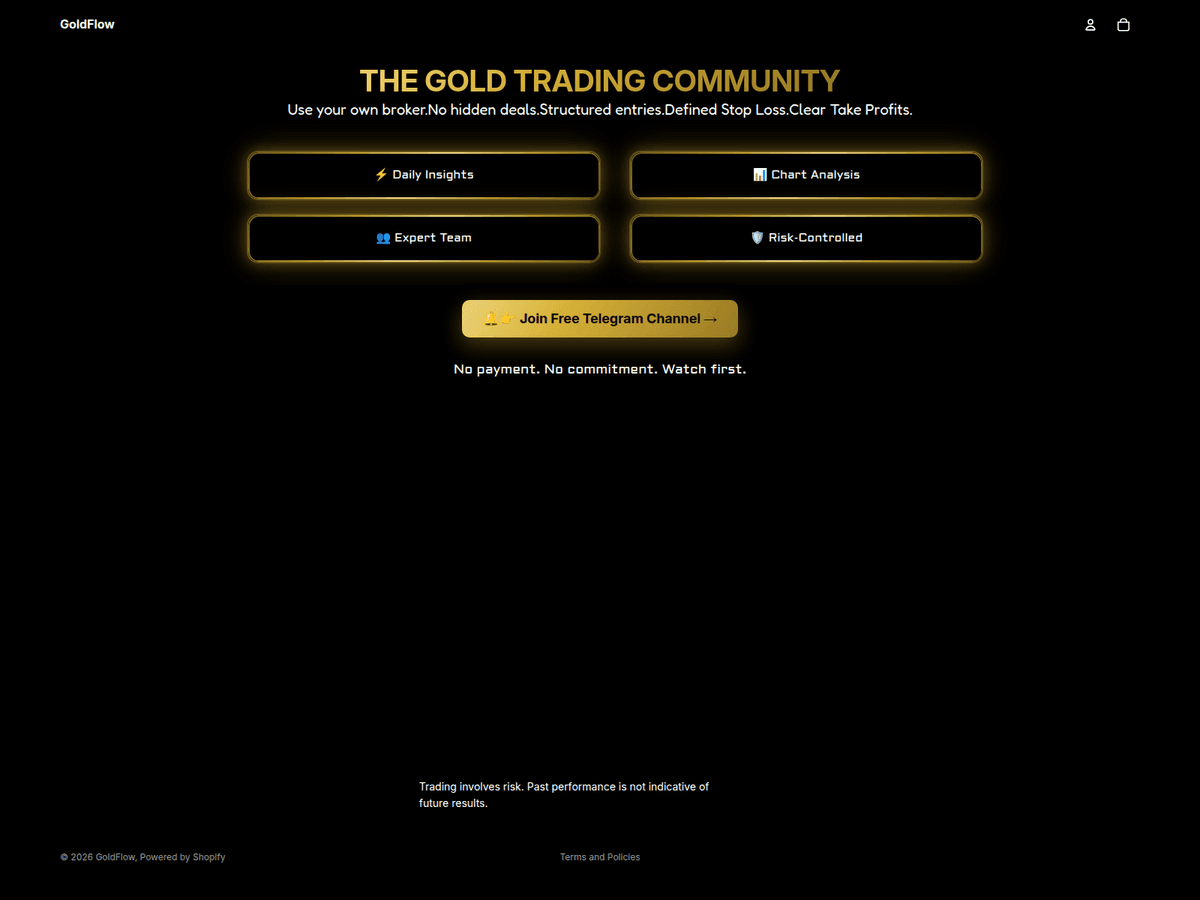 Screenshot der Webseite Myshopify (goldflow-4301.myshopify.com)