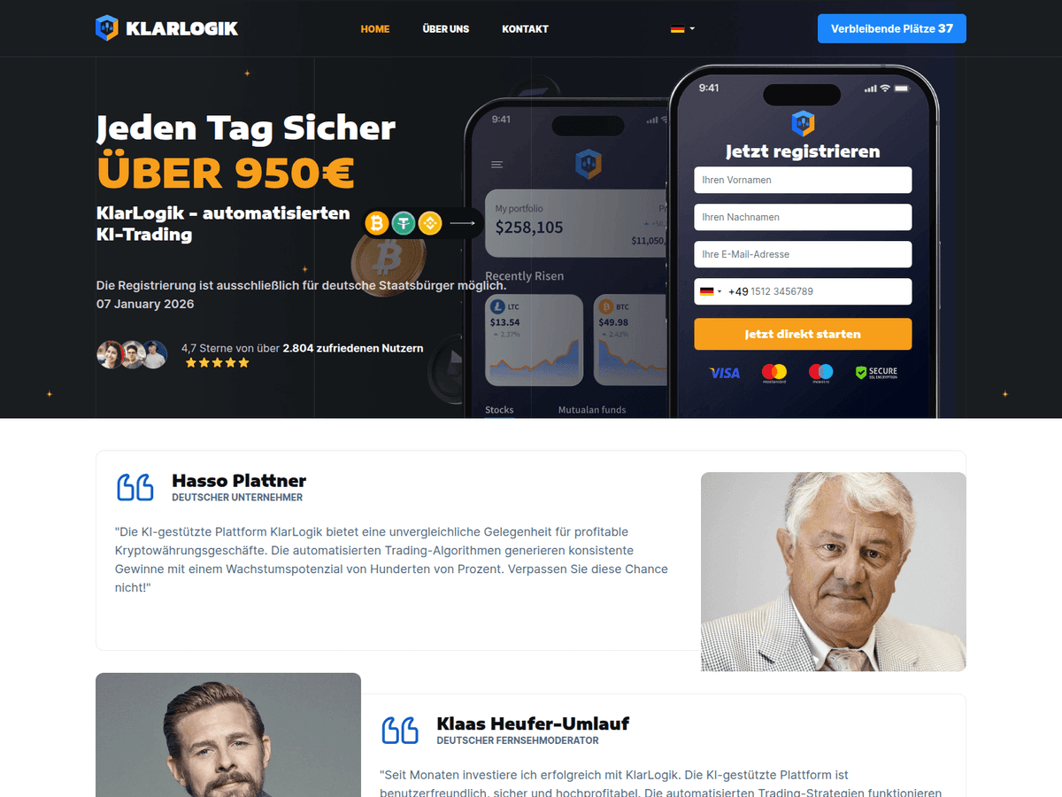 Screenshot der Webseite Klarlogik Invest (klarlogik-invest.com)