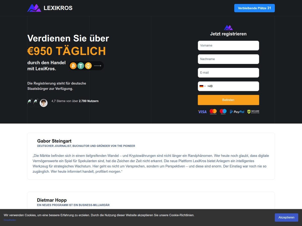 Screenshot der Webseite Lexikros (lexikros.com)