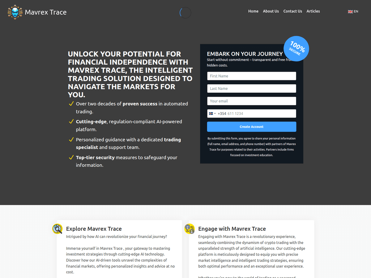 Screenshot der Webseite Mymavrextrace (mymavrextrace.org)