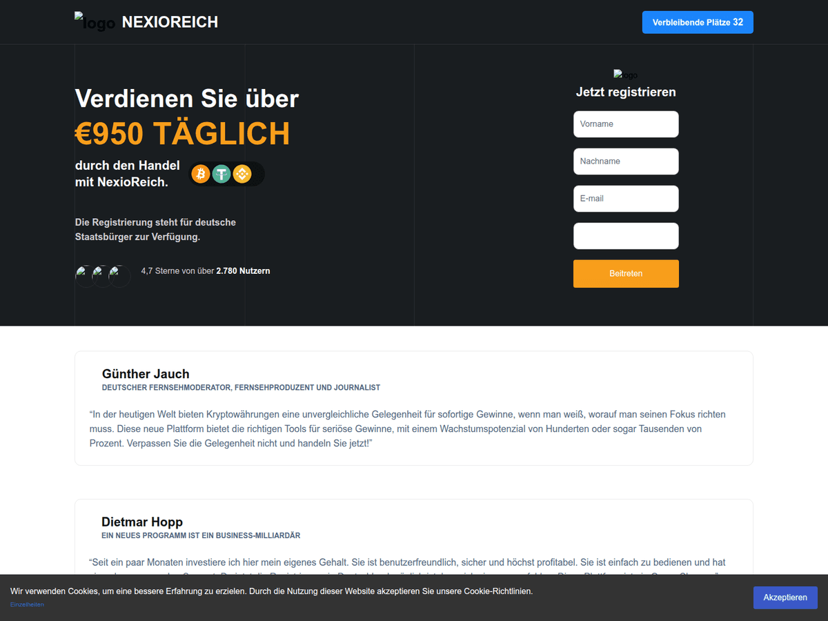 Screenshot der Webseite Nexioreich (nexioreich.com)