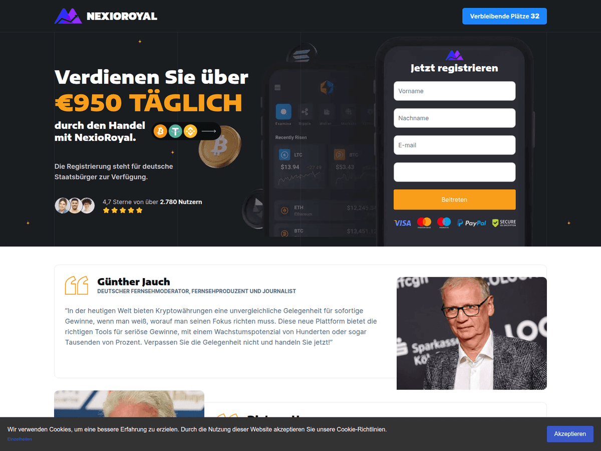 Screenshot der Webseite Nexioroyal (nexioroyal.com)