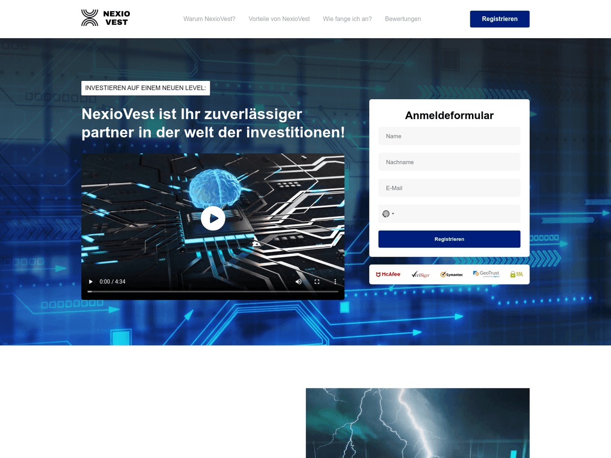 Screenshot der Webseite Nexiovest (nexiovest.com)