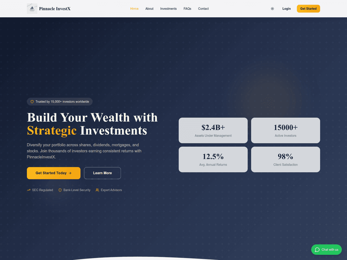 Screenshot der Webseite Pinnacleinvestx (pinnacleinvestx.com)