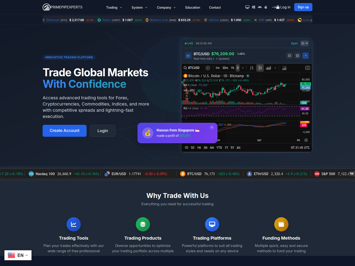 Screenshot der Webseite Trustnetfinancebank (primepipexperts.com.trustnetfinancebank.info)