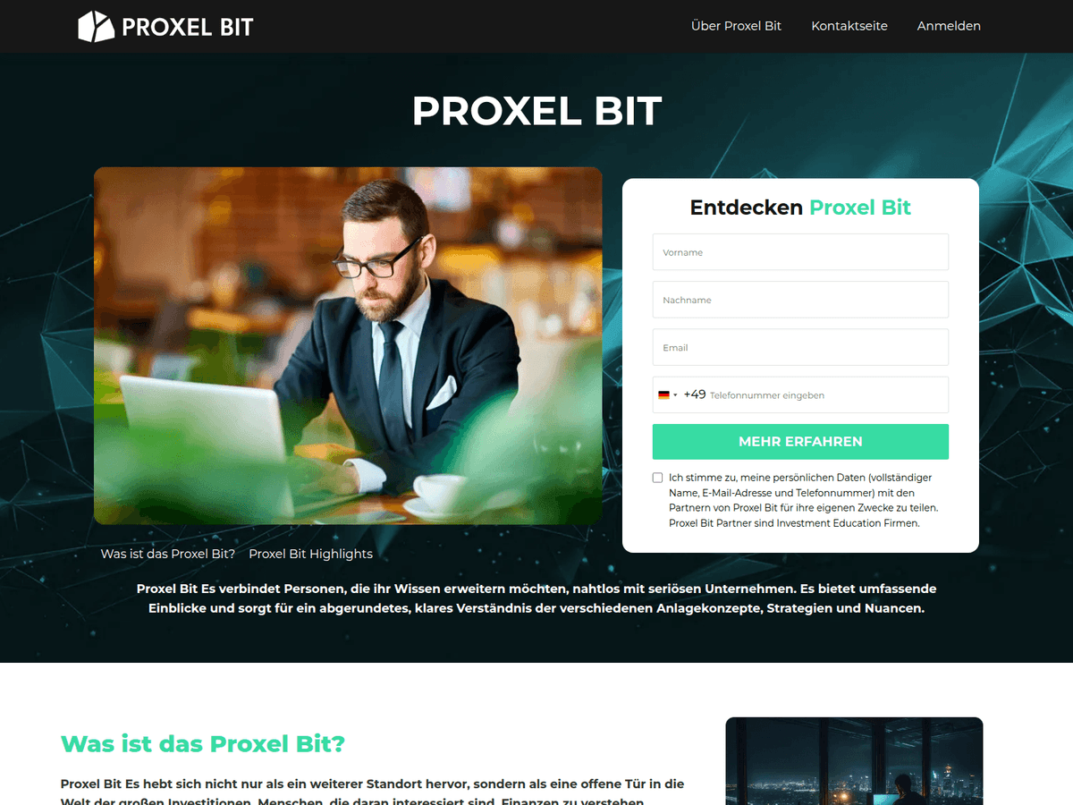 Screenshot der Webseite Proxelbit (proxelbit.com)