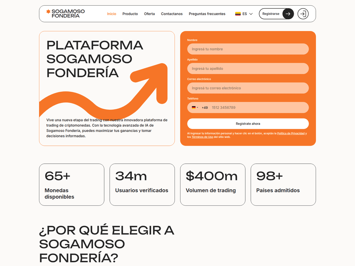 Screenshot der Webseite Sogamoso Fonderia (sogamoso-fonderia.com)