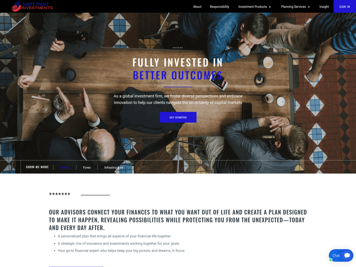 Screenshot der Webseite Swifttrustinvestments (swifttrustinvestments.com)